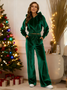 Women Plain Two-Piece Set Holiday Long Sleeve Elegant Spring/Fall Top With Pants Matching Set