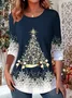 Casual Christmas Crew Neck Long Sleeve T-shirt