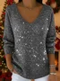 Casual Christmas V Neck Long Sleeve T-shirt