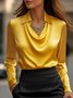Cowl Neck Long Sleeve Plain Regular Regular Fit Shirt For Women