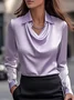 Cowl Neck Long Sleeve Plain Regular Regular Fit Shirt For Women