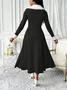 Women Plain Spring/Fall Split Joint Dress V Neck Long Sleeve Tank A-Line Dress