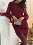 Women Plain Spring/Fall Split Joint Dress Crew Neck Long Sleeve Sequin A-Line Dress
