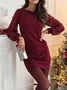 Women Plain Spring/Fall Split Joint Dress Crew Neck Long Sleeve Sequin A-Line Dress