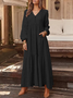 Women Plain Spring/Fall Dress V Neck Long Sleeve A-Line Dress