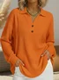 Casual Plain Stand Collar Long Sleeve T-shirt