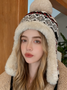 Winter Knitted Thickened Fleece-lined Neck Protector Warm Jacquard Pattern Versatile Casual Ear-covering Hat
