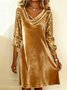 Women Plain Spring/Fall Split Joint Dress Cowl Neck Long Sleeve Sequin A-Line Dress