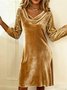 Women Plain Spring/Fall Split Joint Dress Cowl Neck Long Sleeve Sequin A-Line Dress