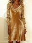 Women Plain Spring/Fall Split Joint Dress Cowl Neck Long Sleeve Sequin A-Line Dress