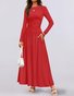 Women Plain Spring/Fall Dress Crew Neck Long Sleeve A-Line Dress