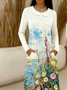 Women Floral Spring/Fall Dress Sweetheart Neckline Long Sleeve A-Line Dress