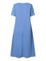 Women Plain Summer Dress Crew Neck Short Sleeve A-Line Dress