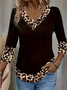 Casual Leopard V Neck Long Sleeve T-shirt