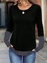 Casual Contrast Stitching Crew Neck Long Sleeve T-shirt