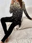 Women Abstract Printing Two-Piece Set Daily Long Sleeve Casual Spring/Fall Top With Pants Matching Set