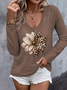 Casual Floral V Neck Long Sleeve T-shirt