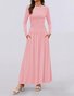 Women Plain Spring/Fall Dress Crew Neck Long Sleeve A-Line Dress