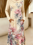 Women Floral Spring/Fall Dress Sweetheart Neckline Long Sleeve A-Line Dress