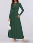 Women Plain Spring/Fall Dress Crew Neck Long Sleeve A-Line Dress