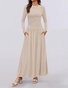 Women Plain Spring/Fall Dress Crew Neck Long Sleeve A-Line Dress