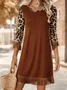 Women Leopard Spring/Fall Tassel Dress Crew Neck Long Sleeve H-Line Dress