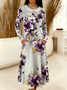 Women Floral Spring/Fall Dress Sweetheart Neckline Long Sleeve A-Line Dress