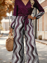 Women Striped V Neck Long Sleeve Elegant Spring/Fall Jumpsuit