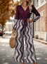Women Striped V Neck Long Sleeve Elegant Spring/Fall Jumpsuit