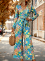 Women Floral V Neck Long Sleeve Elegant Spring/Fall Jumpsuit