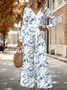 Women Botanical Pattern V Neck Long Sleeve Elegant Spring/Fall Jumpsuit