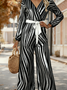 Women Striped V Neck Long Sleeve Elegant Spring/Fall Jumpsuit