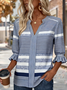 V Neck Half Sleeve Striped Regular Regular Fit Shirt For Women