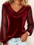 Casual Polka Dots V Neck Long Sleeve T-shirt