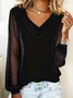Casual Polka Dots V Neck Long Sleeve T-shirt