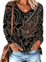 Casual Floral V Neck Long Sleeve T-shirt