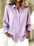 Shirt Collar Long Sleeve Plain Regular Loose Shirt For Women