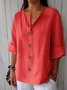 Crew Neck Long Sleeve Plain Buttoned Regular Loose Shirt For Women