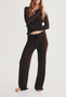 Ribbed Casual Boat Neck Pajamas Set