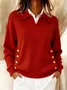 Women Cotton Plain Long Sleeve Comfy Street Split Joint Sweater