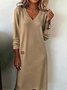 Women Plain Spring/Fall Split Joint Dress V Neck Long Sleeve T-Shirt Dress A-Line Dress