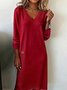 Women Plain Spring/Fall Split Joint Dress V Neck Long Sleeve T-Shirt Dress A-Line Dress