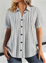 Shawl Collar Short Sleeve Polka Dots Regular Loose Shirt For Women