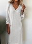 Women Plain Spring/Fall Split Joint Dress V Neck Long Sleeve T-Shirt Dress A-Line Dress