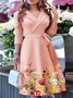 Women Floral Spring/Fall Split Joint Dress Shawl Collar Three Quarter Sleeve Fit & Flare Dress A-Line Dress