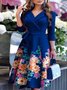 Women Floral Spring/Fall Split Joint Dress Shawl Collar Three Quarter Sleeve Fit & Flare Dress A-Line Dress