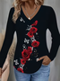 Casual Floral V Neck Long Sleeve T-shirt