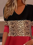 Casual Leopard V Neck Long Sleeve T-shirt