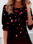 Casual Heart/Cordate Crew Neck Long Sleeve T-shirt