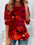 Casual Floral Crew Neck Long Sleeve T-shirt